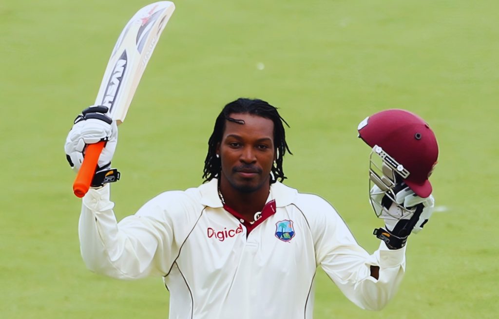 Chris gayle test hundred at नेशनल क्रिकेट स्टेडियम