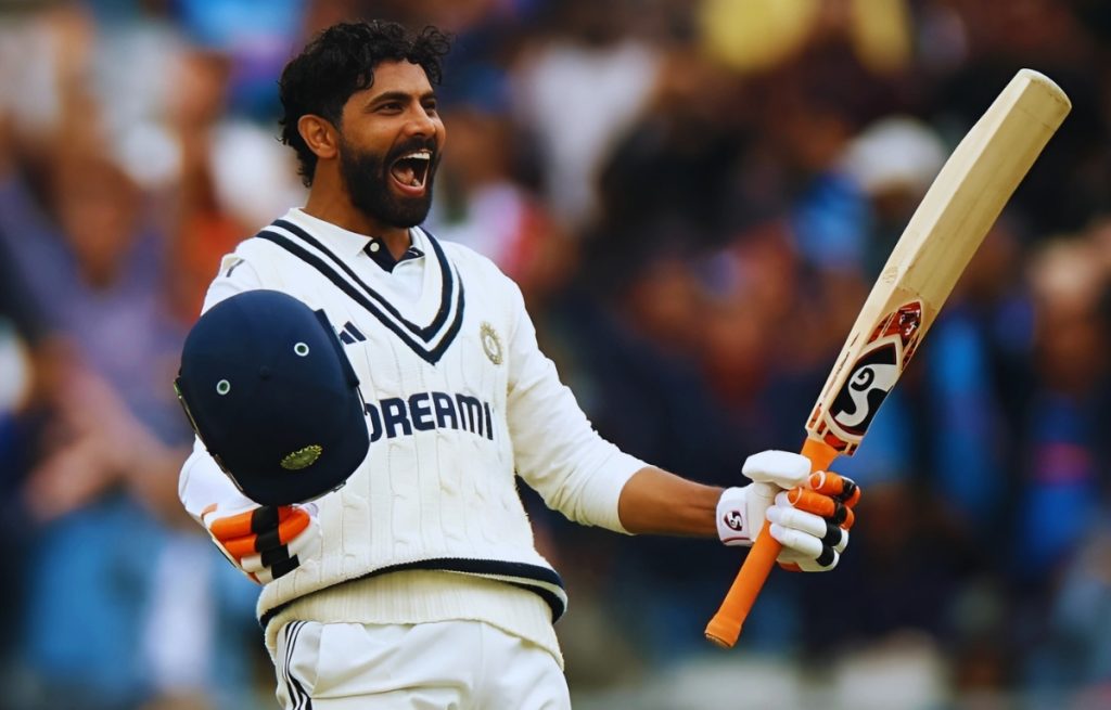 ravindra jadedja 107 run at ओल्ड ट्रैफर्ड स्टेडियम शतक